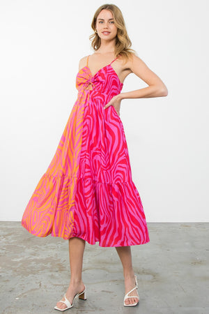 THML Color Block Zebra Print Midi Dress