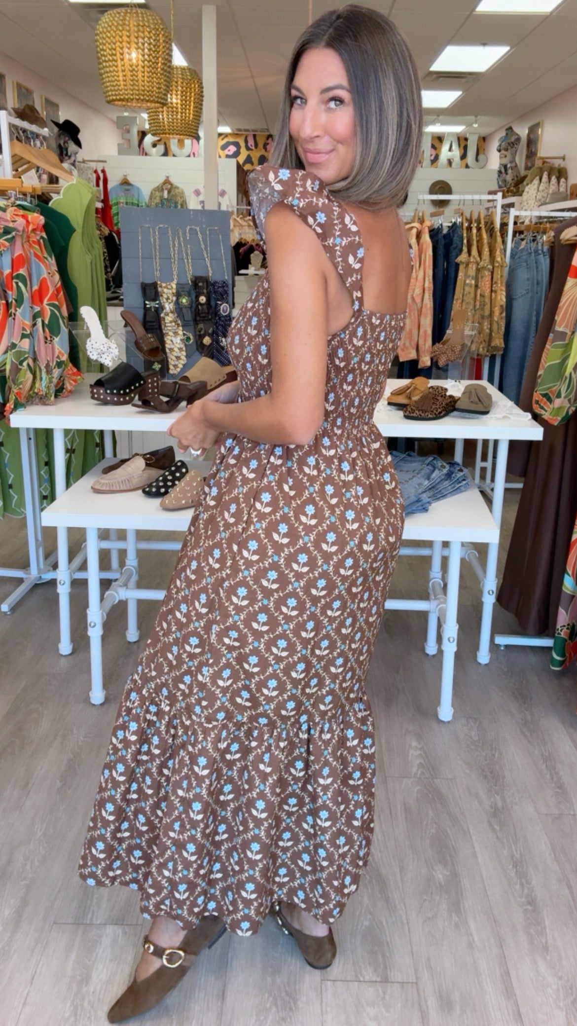 Karlie | Brown Floral Smocked Tiered Dress