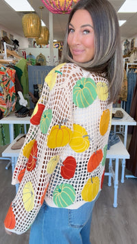 Queen of Sparkles | Multi Pumpkin Crochet Cardigan