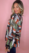 Printed V-Neck Tassel Top (SMALL)