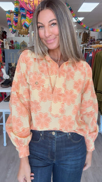 Ivy Jane | Citron Jacquard Stripe Top w/ Pleated Sleeve