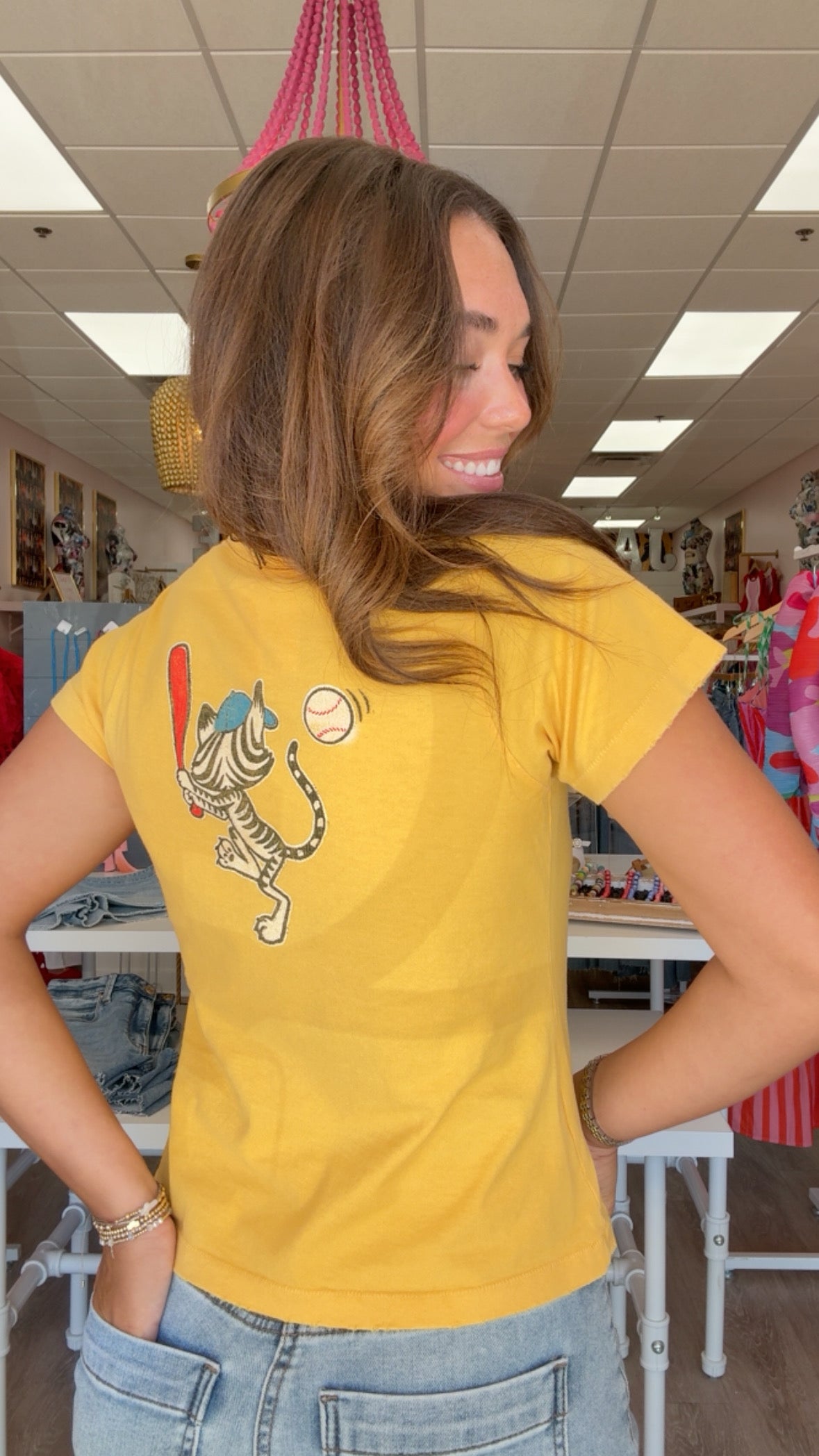 Daydreamer | Yellow Batter Up Kitty Vintage Fitted Tee