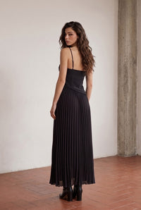Black Heavy Woven + Chiffon Mixed Asymmetical Maxi