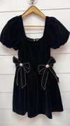 Moon River Black Velvet Rhinestone Bows Bubble Mini Dress