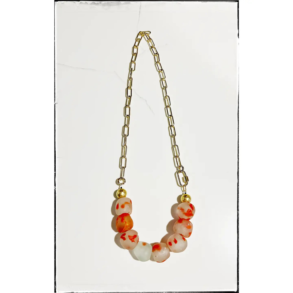 Red Multi Glass Bead Paperclip Necklace