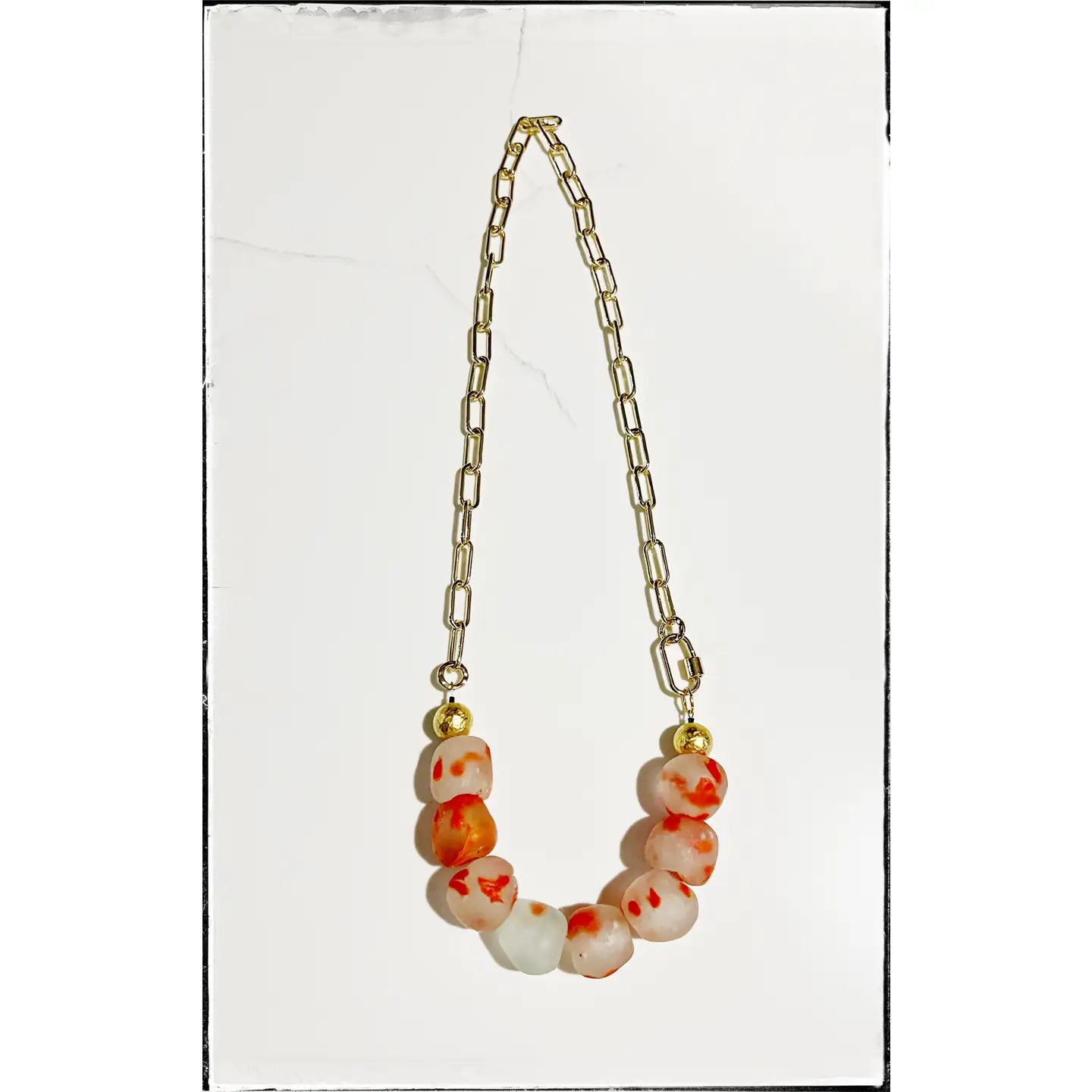 Red Multi Glass Bead Paperclip Necklace