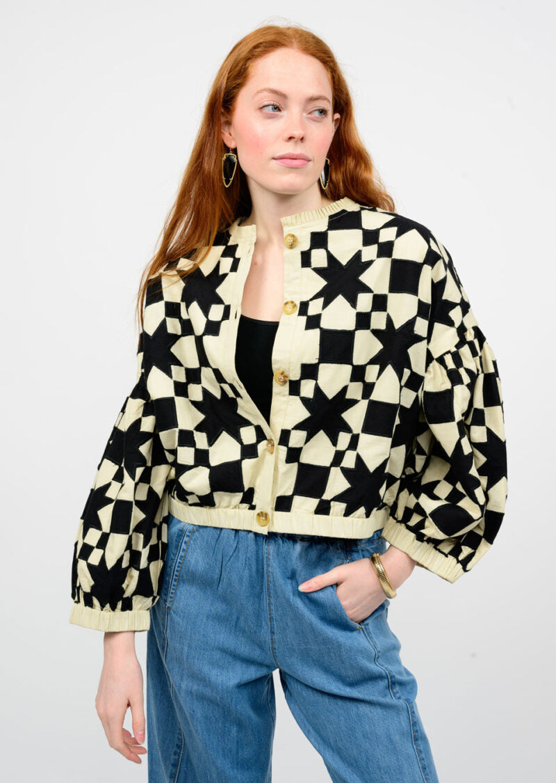 Ivy Jane Black and White Quilted Jacket (1 XS)