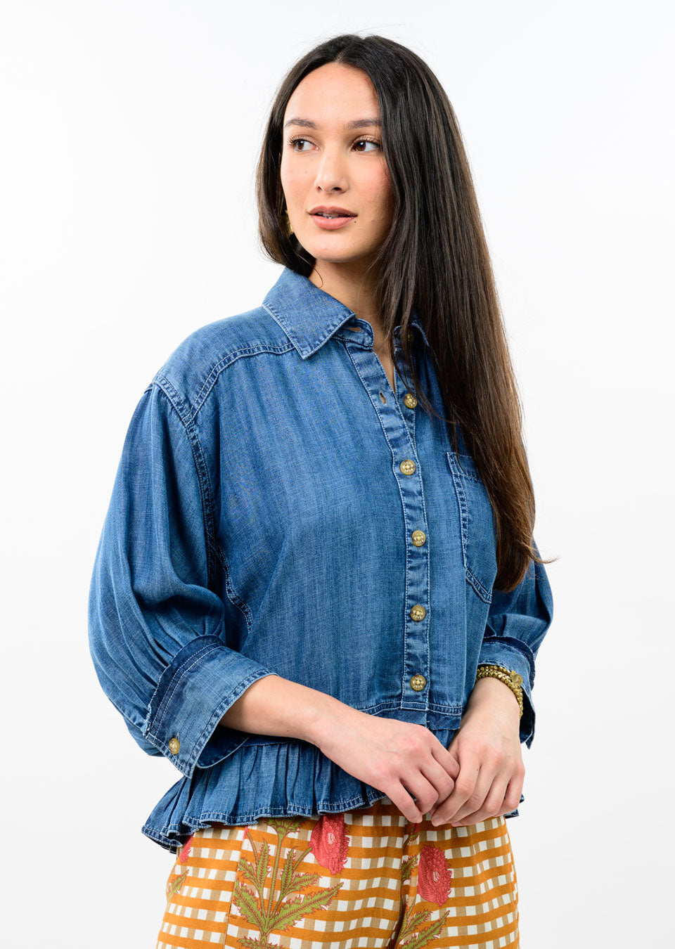 Ivy Jane | Denim Top/Jacket w/ Ruffle Peplum