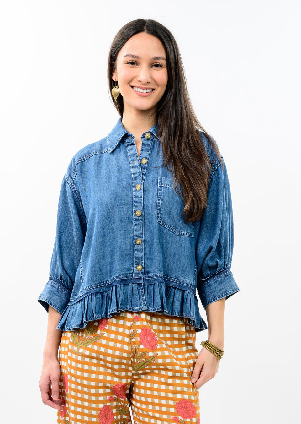 Ivy Jane | Denim Top/Jacket w/ Ruffle Peplum