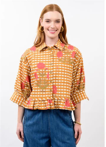 Ivy Jane Gold Ruffle Peplum Top