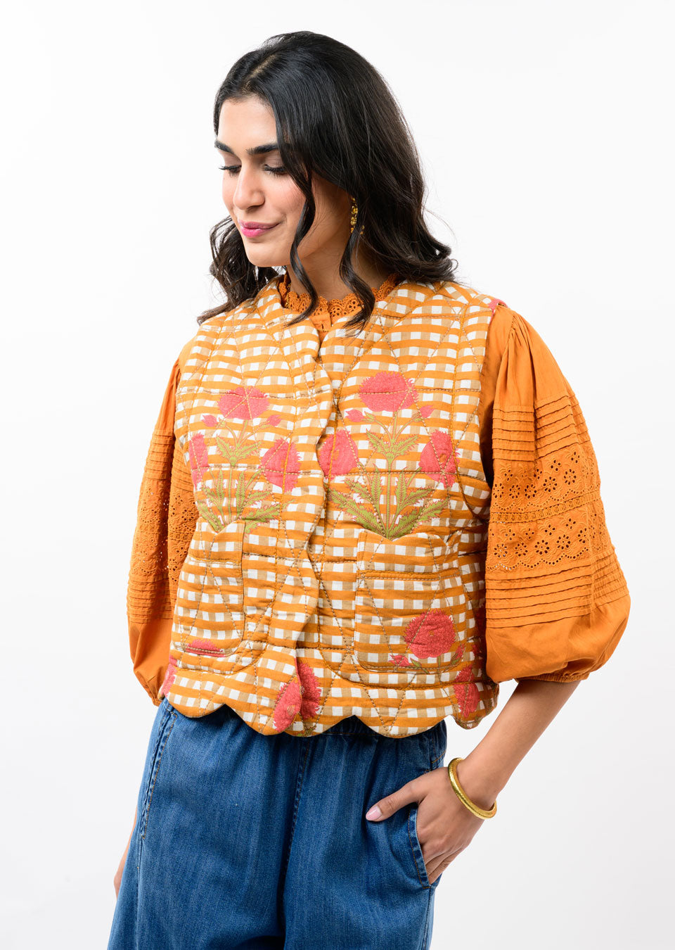 Ivy Jane | Gold Quilted Scalloped Edge Vest