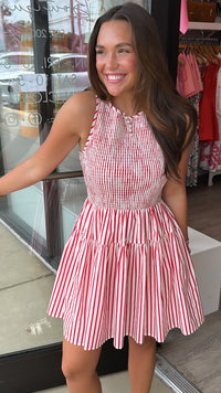 Red Stripe Sleeveless Mini Dress