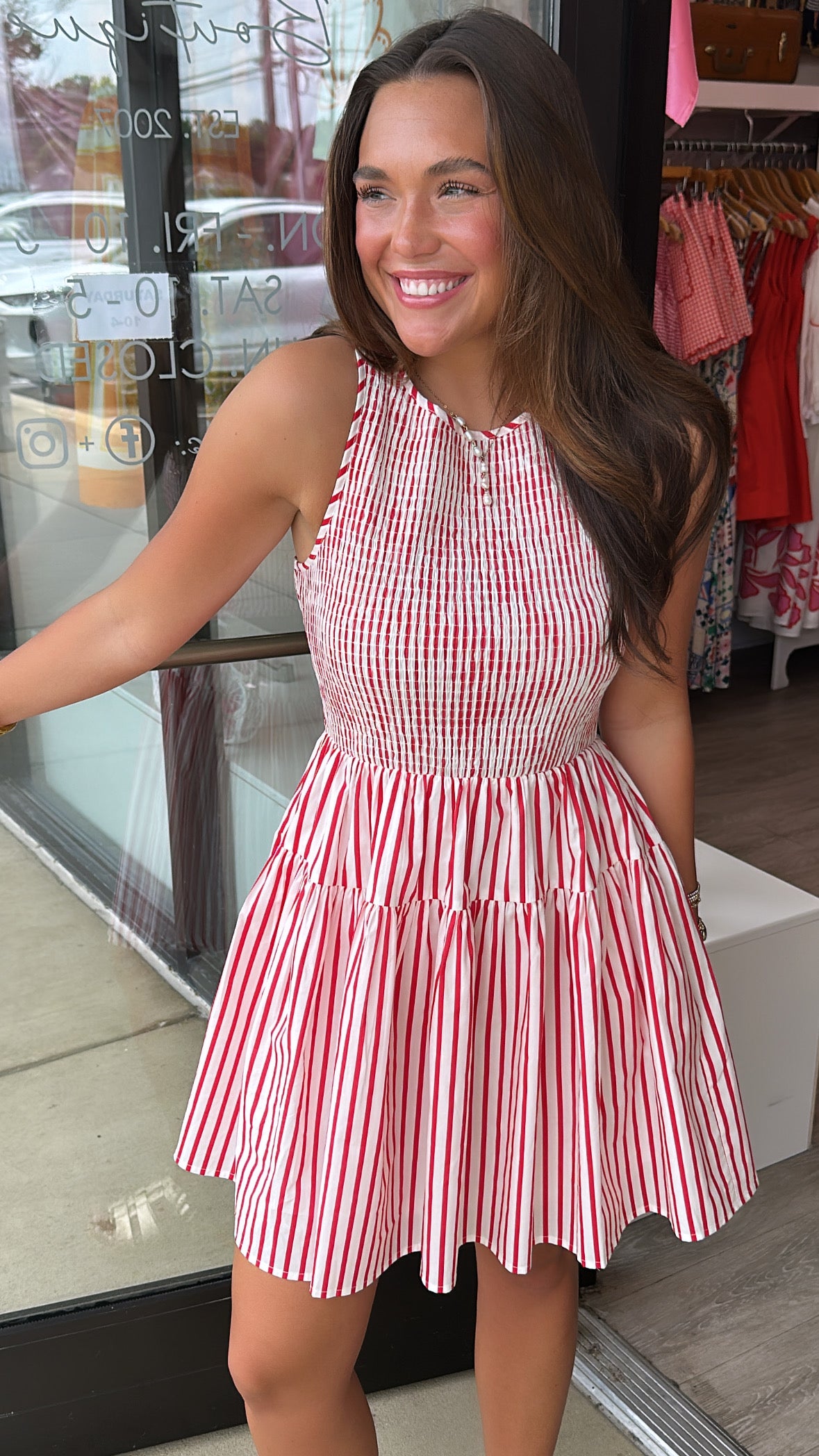 Red Stripe Sleeveless Mini Dress
