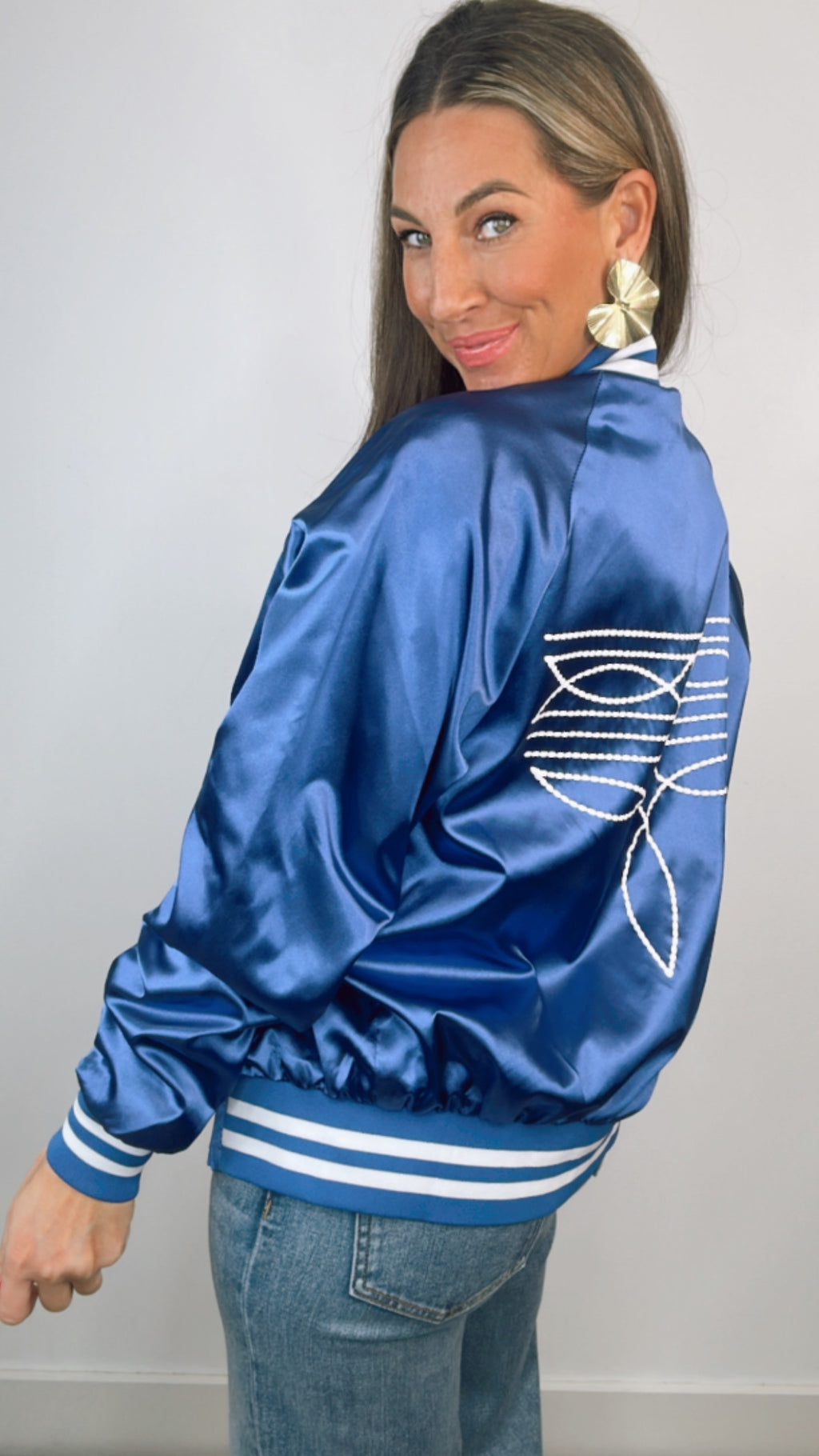 Blue Western Retro Bomber Jacket