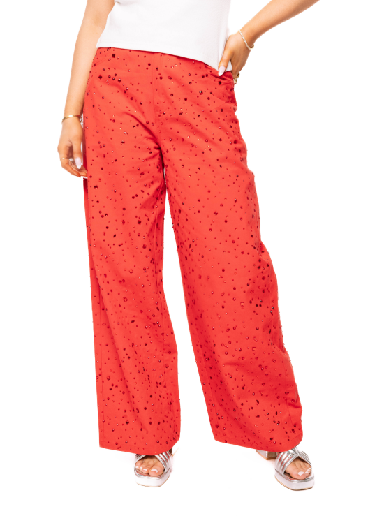 Queen of Sparkles Red Wide Leg Rhinestone Jean (Bottoms Only)