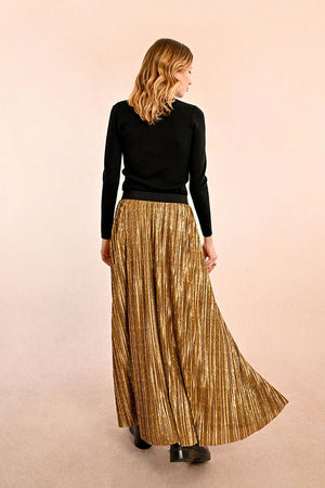 Molly Bracken Gold Pleated Midi Skirt