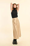 Molly Bracken Gold Satin Midi Skirt