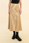 Molly Bracken Gold Satin Midi Skirt