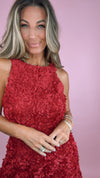 Dark Red 3D Floral Mini Dress