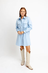 Karlie | Powder Blue Pocket Shirt Dress