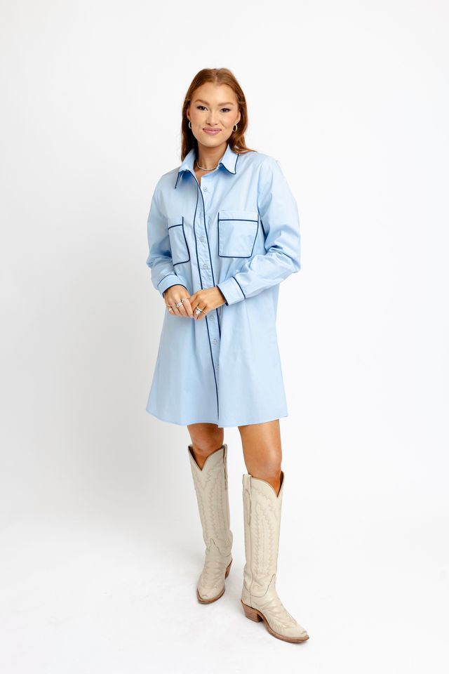 Karlie | Powder Blue Pocket Shirt Dress