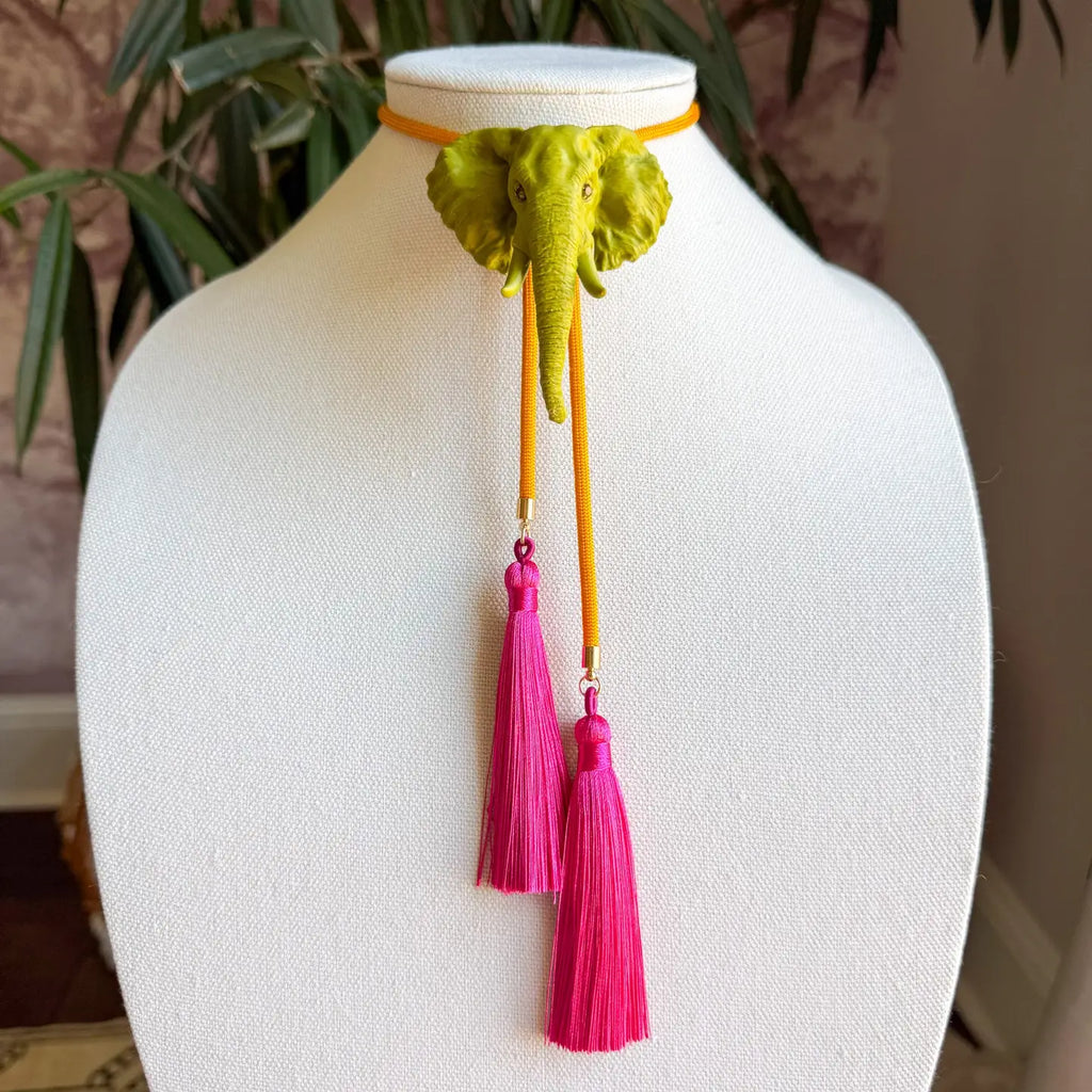 Elephant Bolo with Golden Yellow & Fuchsia Tassel