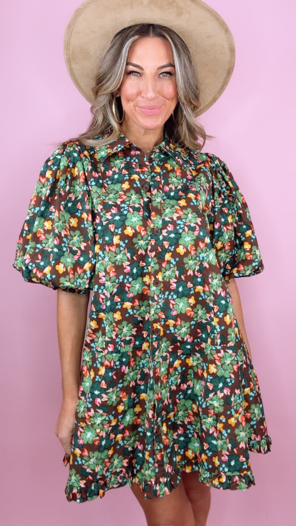Karlie Floral Puff Sleeve Ruffle Dress