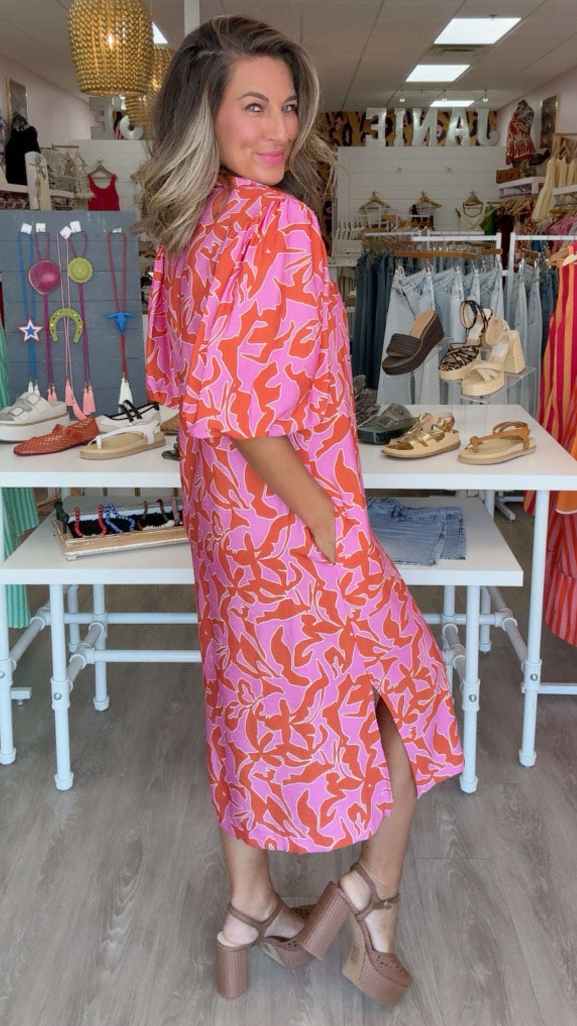 Ivy Jane Midi Pouf Sleeve Shirt Dress