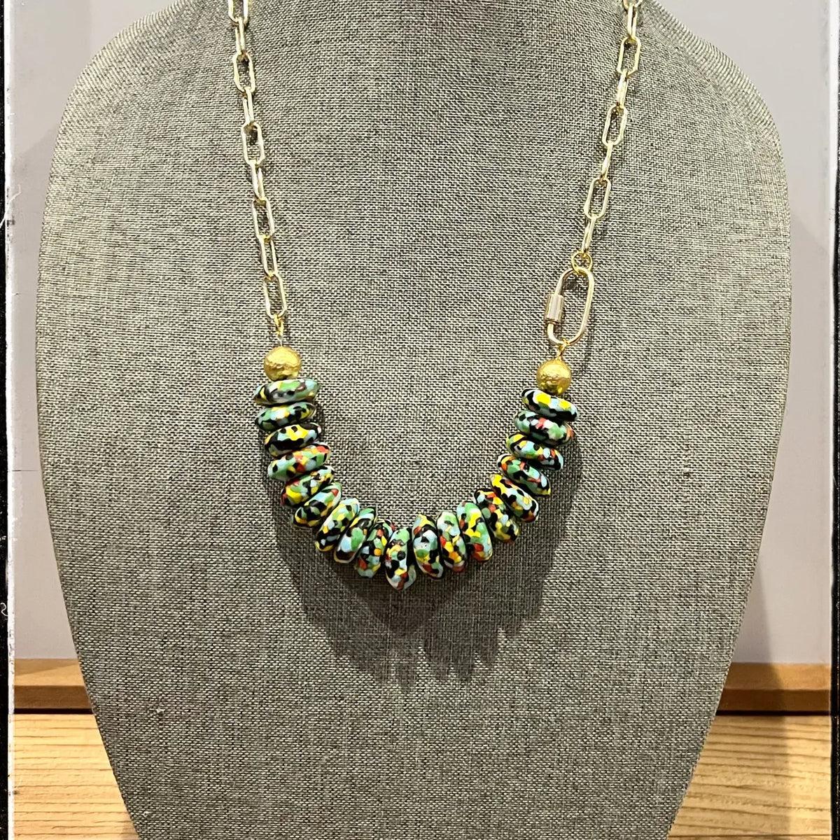 Black Multi Glass Bead Paperclip Necklace