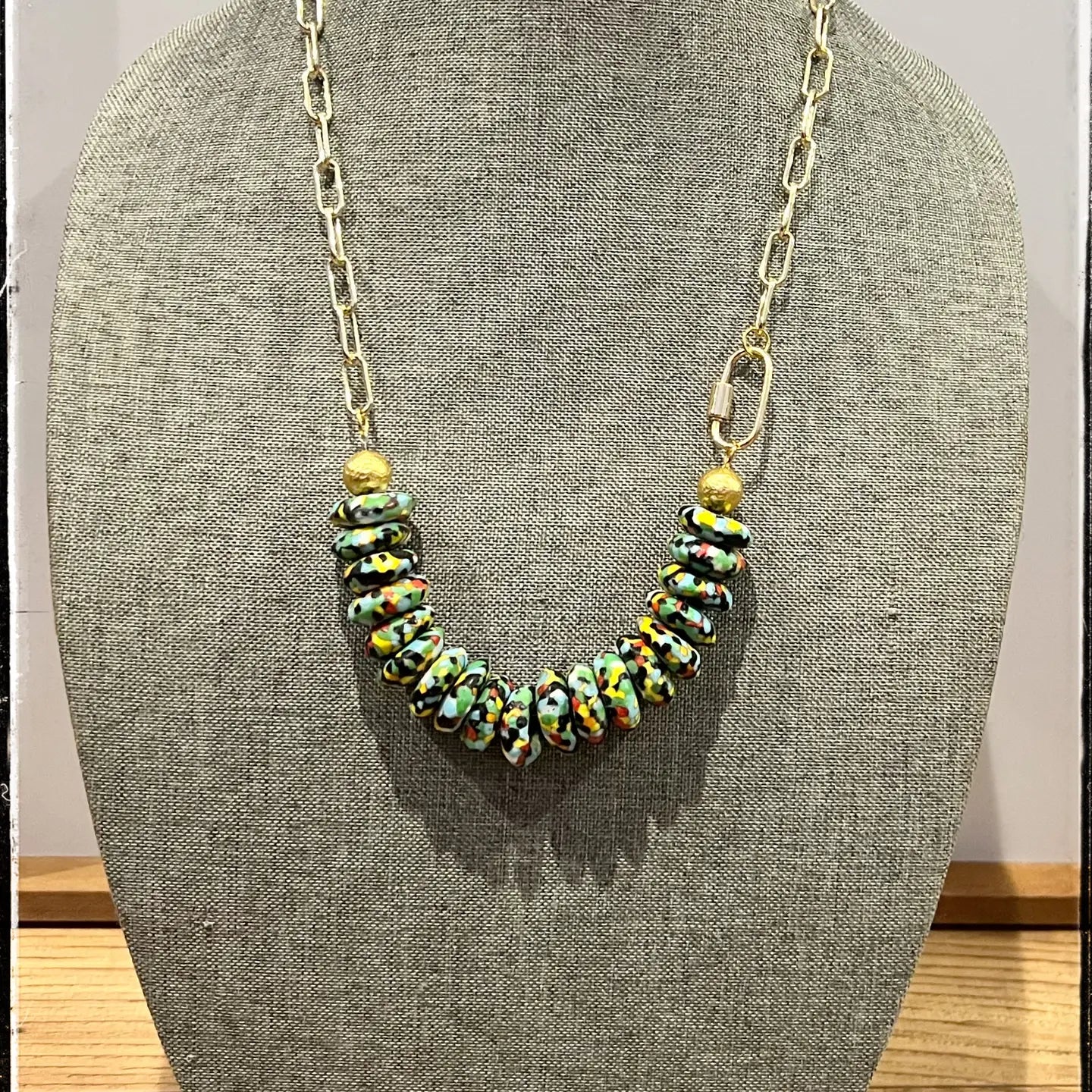 Black Multi Glass Bead Paperclip Necklace