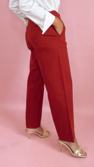 Liverpool Stride Wide Leg 2/ Self Belt In Maroon Berry