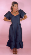THML Navy Textured Midi Dress