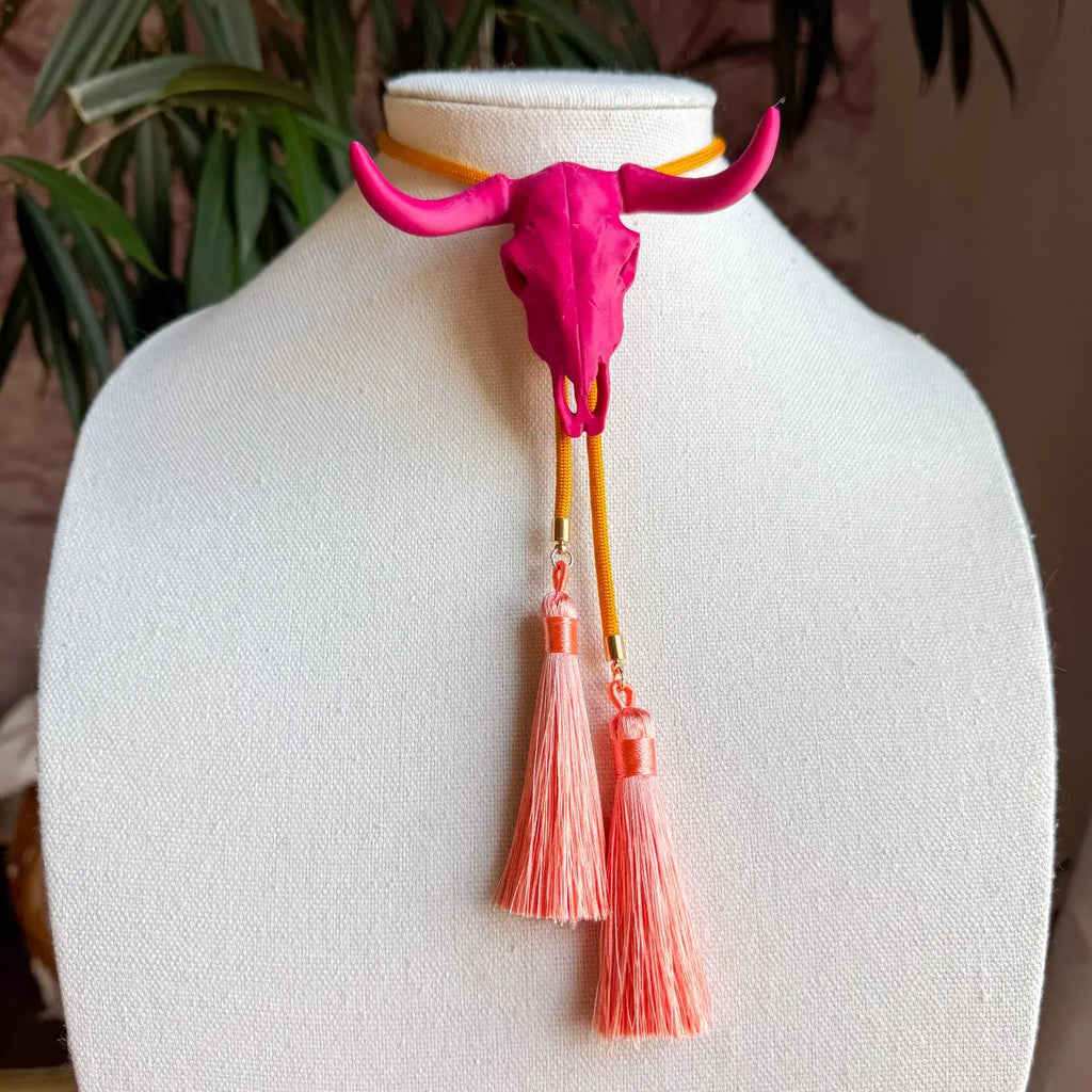 Longhorn Bolo with Golden Yellow & Peach Tassel