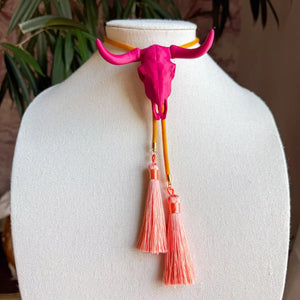 Longhorn Bolo with Golden Yellow & Peach Tassel