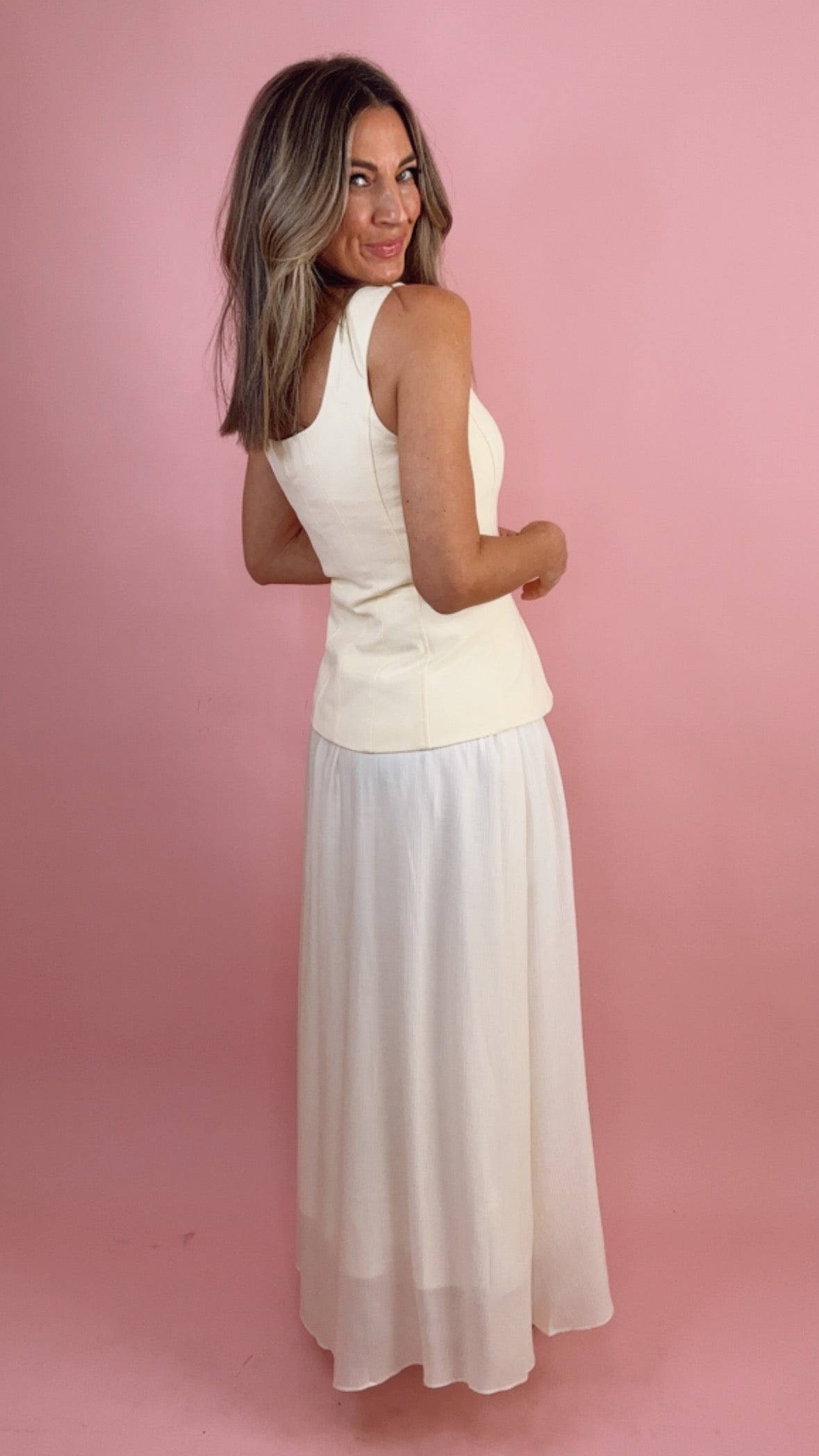 Yellow Square Neck Vest Twofer Dress