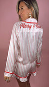 Merry & Bright Pink Stripe Wavy Trim Pajama Set