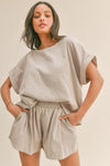 Taupe Relaxed Fit Top And Shorts Two Piece Set