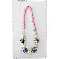 Pink Bead & Chinoiserie Necklace