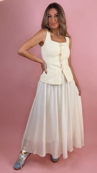 Yellow Square Neck Vest Twofer Dress