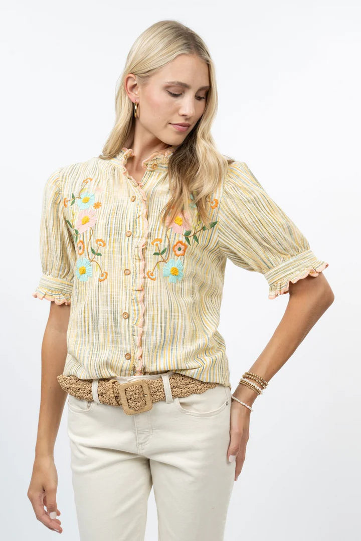 Ivy Jane | Golden Ribbon Embroidered Blouse (MEDIUM)