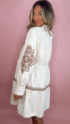 Embroidered Oat w/ Rust Mini Dress