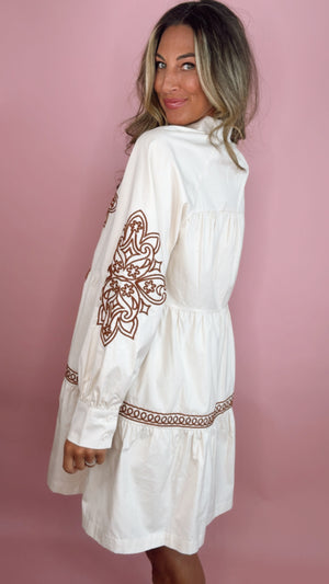 Embroidered Oat w/ Rust Mini Dress