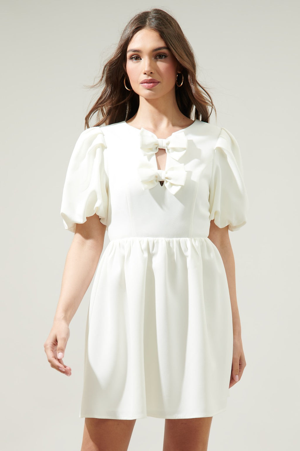 White Bow Tie Mini Dress