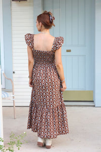 Karlie | Brown Floral Smocked Tiered Dress
