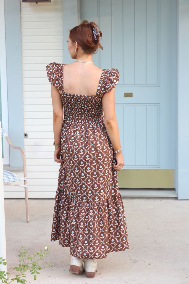 Karlie | Brown Floral Smocked Tiered Dress