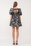 Sofie The Label Black Silver Floral Jacquard Puff Mini Dress