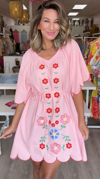 Embroidered Pink Mini Dress