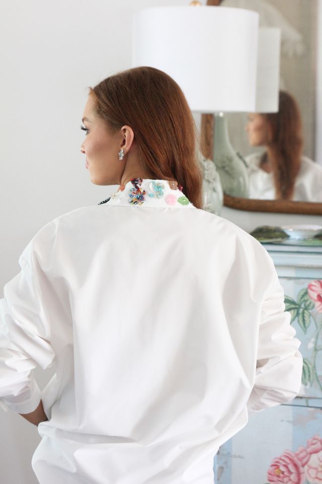 Karlie | White Embellished Collar Poplin Top