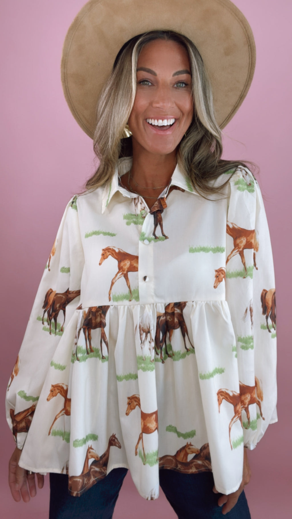 Cream Peplum Horse Top (1 LARGE)