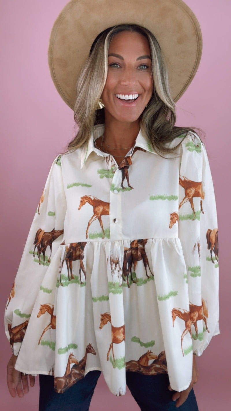 Cream Peplum Horse Top (1 LARGE)